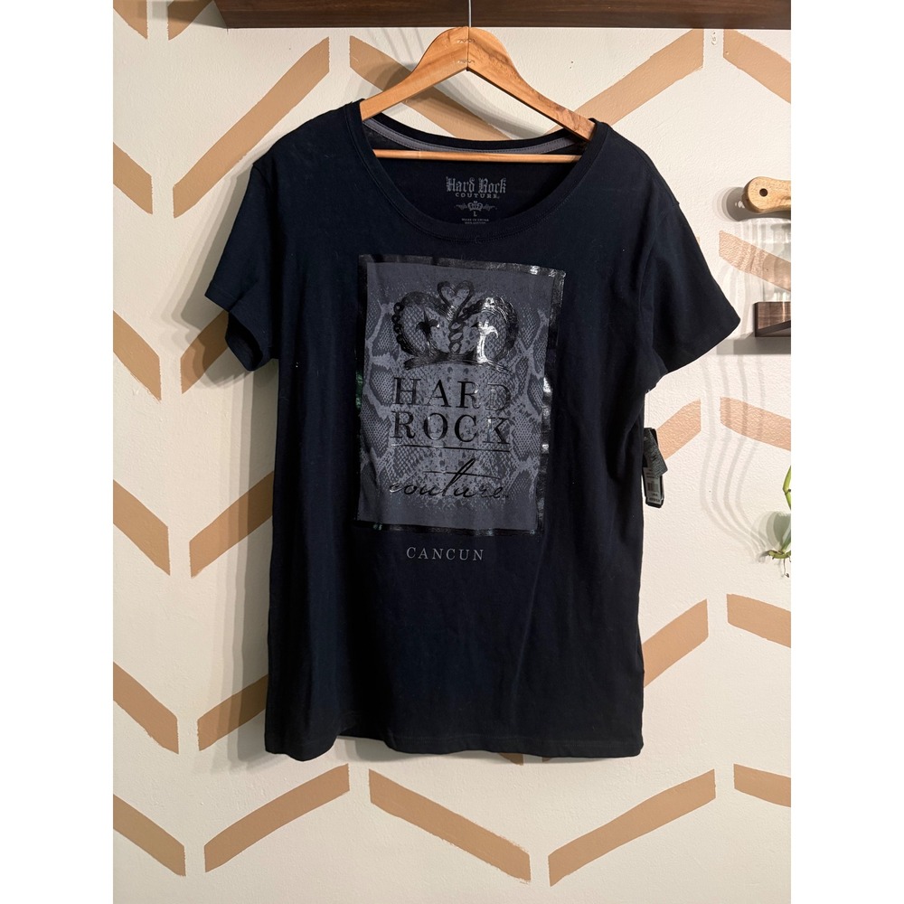 Hard Rock Couture T-Shirt Womens Large Black Cancun Snakeskinβ Crown Graphic Tee